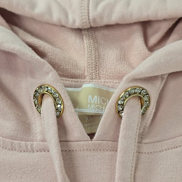 MICHAEL KORS LIGHT PINK PULLOVER HOODIE WITH A GOLD-TONE LOGO WOMENS SIZE XL EUC - Picture 5 of 16